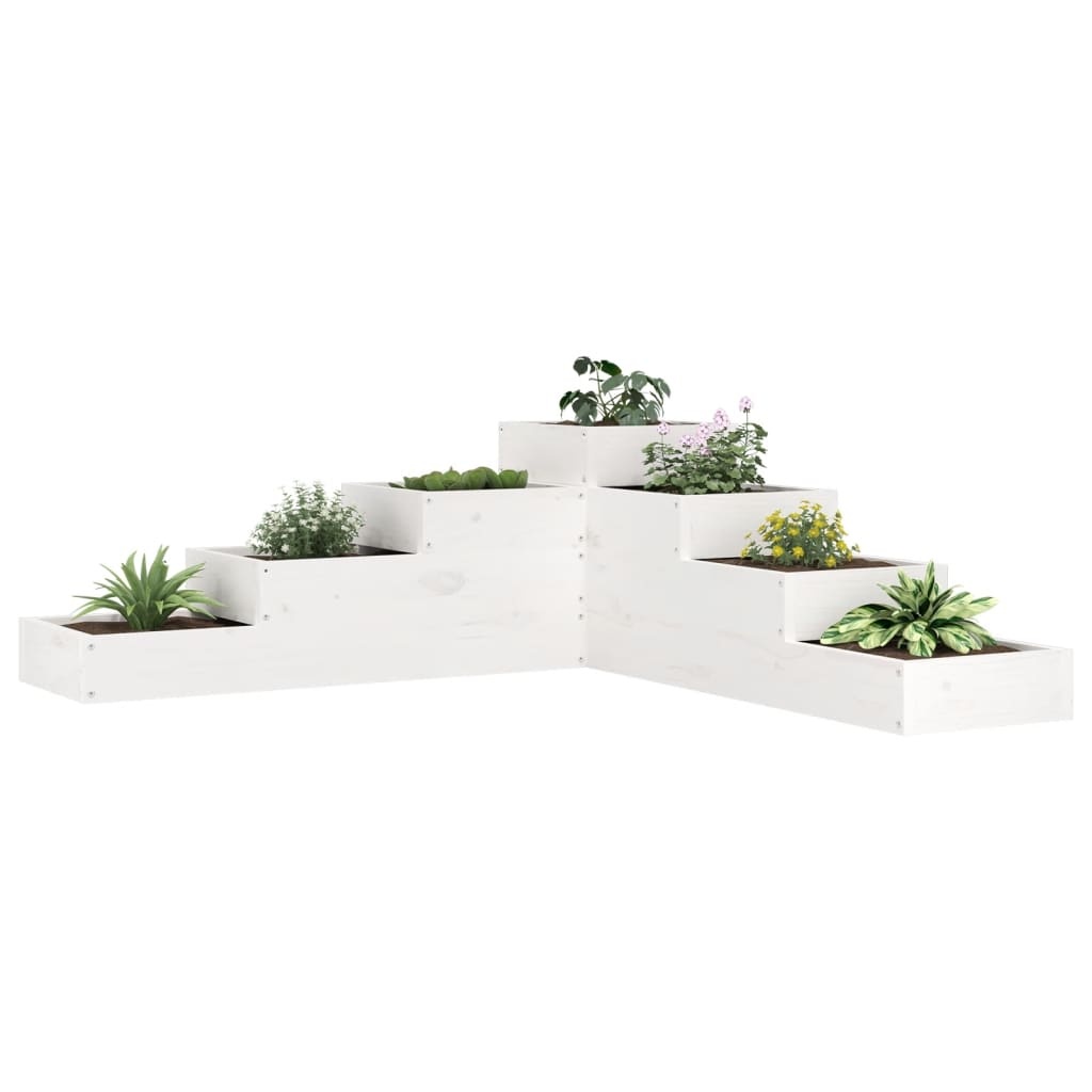 VidaXL Plantenbak 4-laags 106x104,5x36 cm massief grenenhout wit
