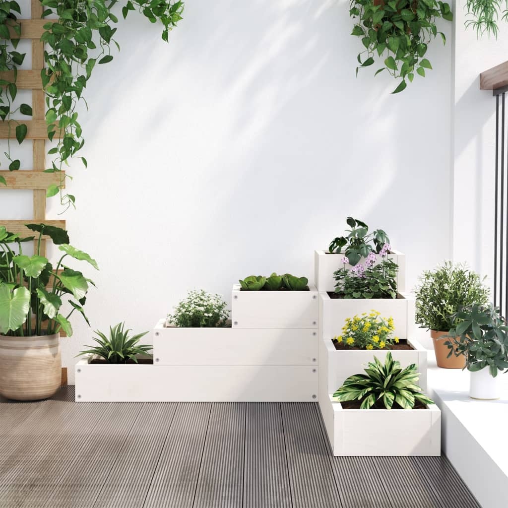 VidaXL Plantenbak 4-laags 80,5x79x36 cm massief grenenhout wit