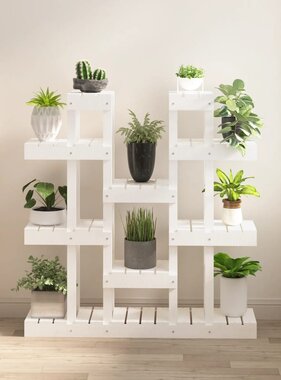 VidaXL Plantenstandaard wit 104,5x25x109,5 cm massief grenenhout