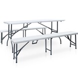 VidaXL Tuintafel met 2 bankjes inklapbaar 180 cm staal en HDPE wit