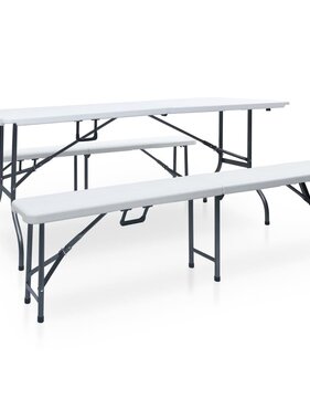 VidaXL Tuintafel met 2 bankjes inklapbaar 180 cm staal en HDPE wit