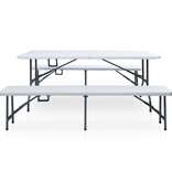VidaXL Tuintafel met 2 bankjes inklapbaar 180 cm staal en HDPE wit