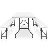 VidaXL Tuintafel met 2 bankjes inklapbaar 180 cm staal en HDPE wit