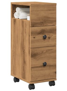 VidaXL Badkamerkast smal met wielen bewerkt hout artisanaal eiken