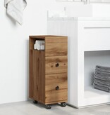 VidaXL Badkamerkast smal met wielen bewerkt hout artisanaal eiken