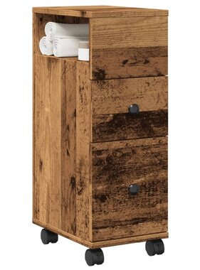 VidaXL Badkamerkast smal met wielen bewerkt hout oud houtkleurig