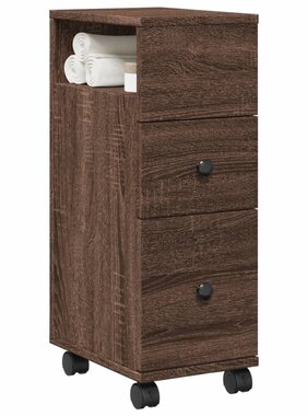 VidaXL Badkamerkast smal met wielen bewerkt hout bruin eikenkleurig