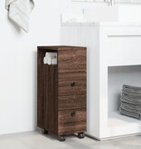 VidaXL Badkamerkast smal met wielen bewerkt hout bruin eikenkleurig