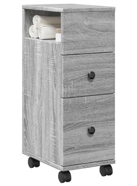 VidaXL Badkamerkast smal met wielen bewerkt hout grijs sonoma eiken