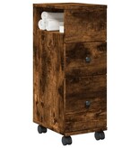 VidaXL Badkamerkast smal met wielen bewerkt hout gerookt eikenkleurig
