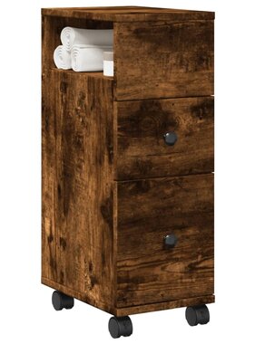 VidaXL Badkamerkast smal met wielen bewerkt hout gerookt eikenkleurig