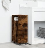 VidaXL Badkamerkast smal met wielen bewerkt hout gerookt eikenkleurig