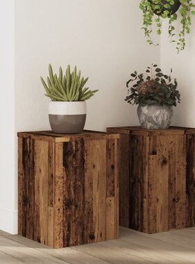 VidaXL Plantenstandaards 2 st 25x25x35 cm bewerkt hout oud houtkleurig