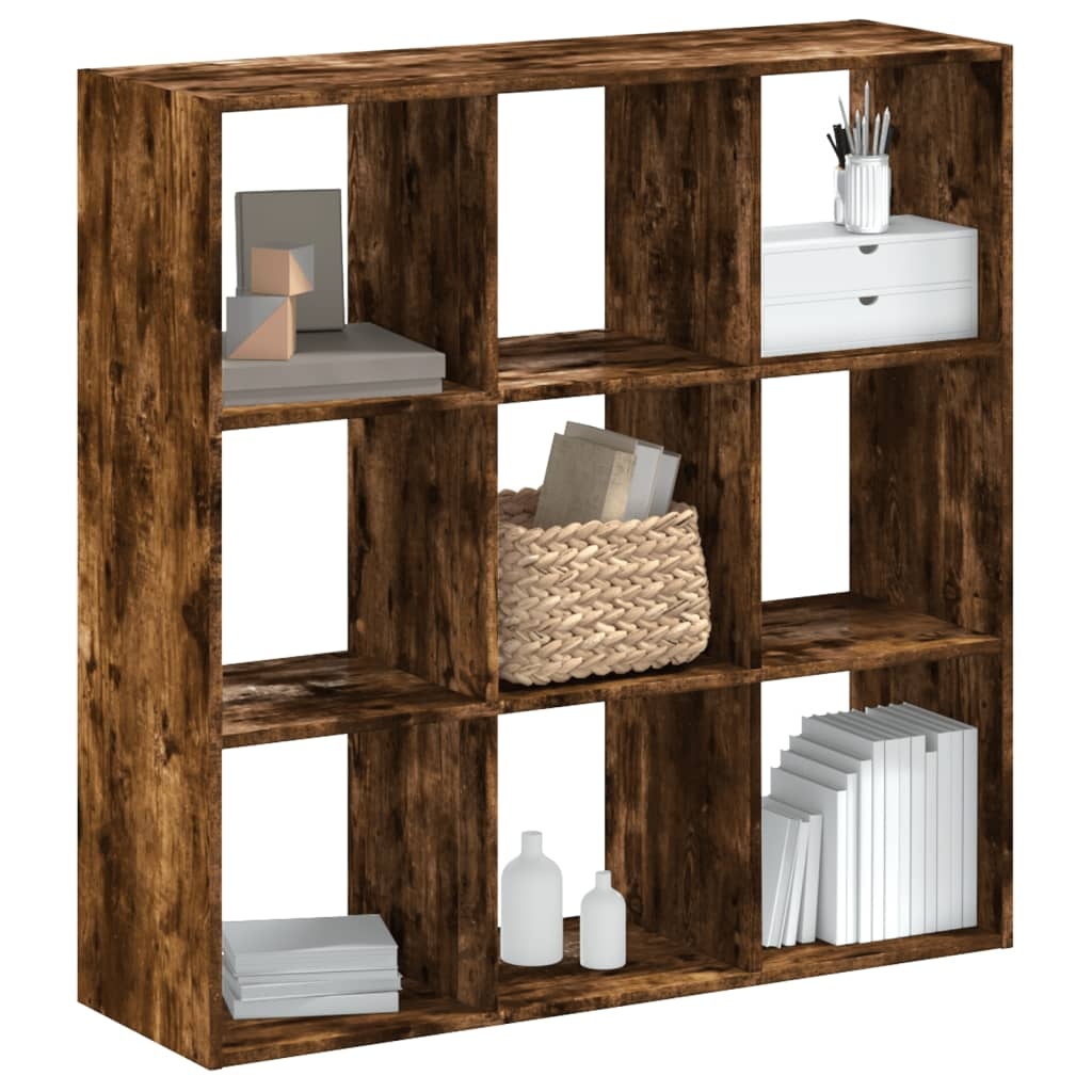 Boekenkast 102x32x102 cm bewerkt hout gerookt eikenkleurig