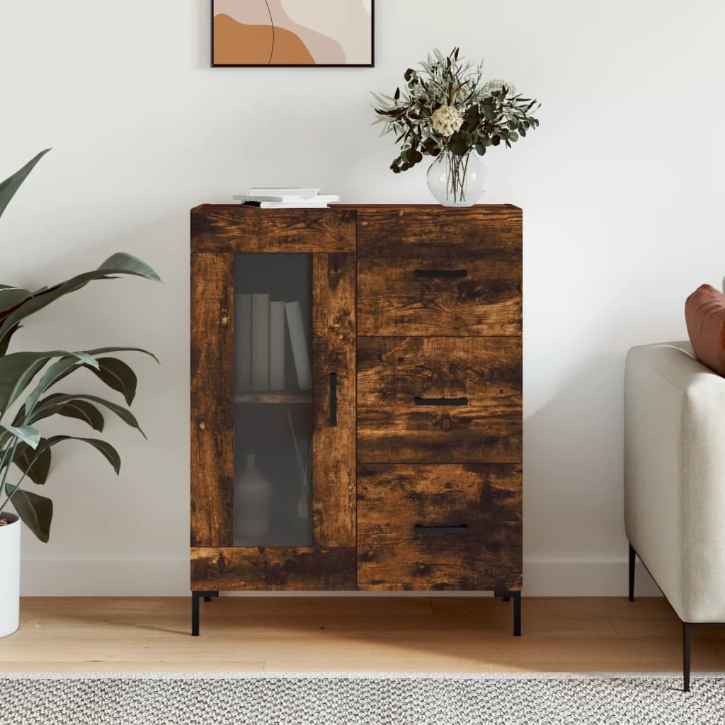 Dressoir 69,5x34x90 cm bewerkt hout gerookt eikenkleurig