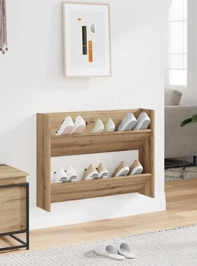 VidaXL Wandschoenenkast 80x18x60 cm bewerkt hout artisanaal eikenkleur