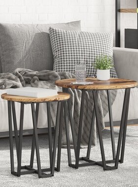 VidaXL Bijzettafel 2 stuks Oud Hout Geengineerd Hout en Metaal