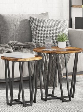 VidaXL Bijzettafel 2 stuks Gerookt Eiken Hout en Metaal