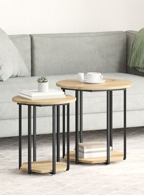 VidaXL Bijzettafel 2 stuks Artisan Eiken Geengineerd Hout en Metaal