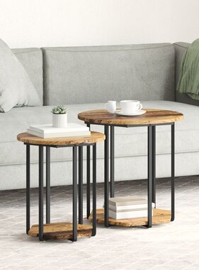 VidaXL Bijzettafeltjes 2 stuks Oud Hout Combinatie van Hout en Metaal