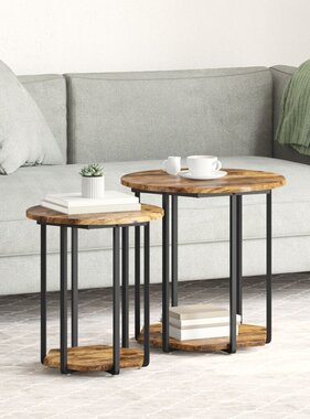 VidaXL Bijzettafel 2 stuks Gerookt Eiken Geengineerd Hout en Metaal