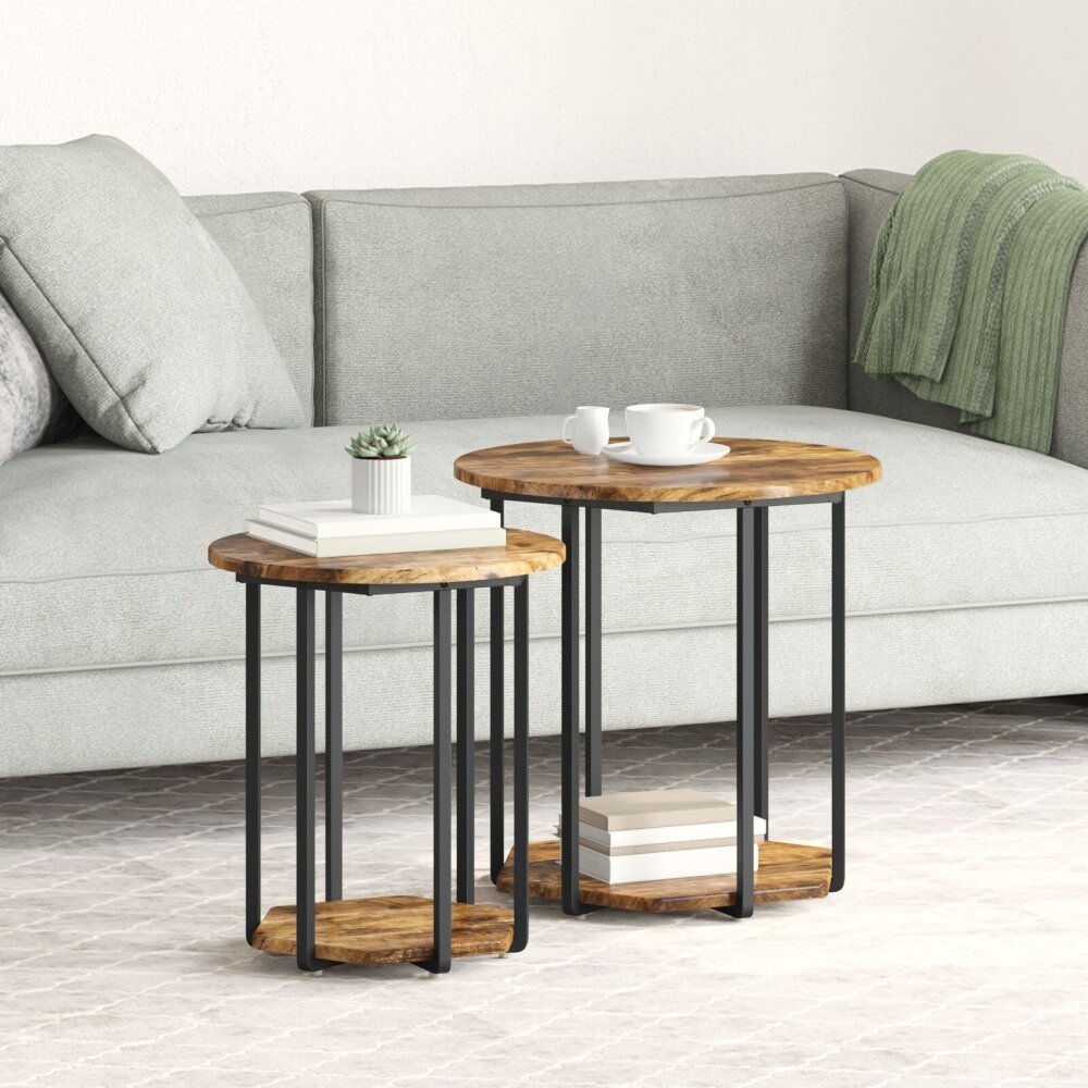 VidaXL Bijzettafel 2 stuks Gerookt Eiken Geengineerd Hout en Metaal