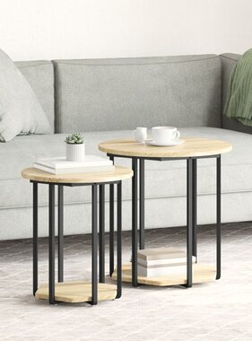 VidaXL Bijzettafeltjes 2 stuks Sonoma Eiken Geengineerd Hout en Metaal