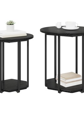VidaXL Bijzettafel 2 stuks Zwart Eiken Geengineerd Hout en Metaal