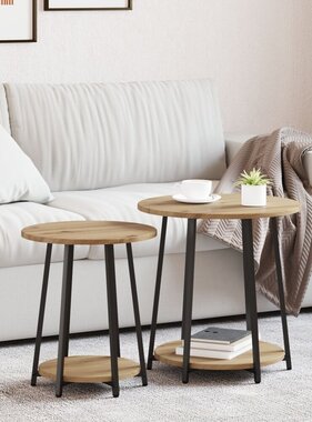 VidaXL Bijzettafel Set van 2 in Artisan Eiken met Houten en Metalen Onderstel