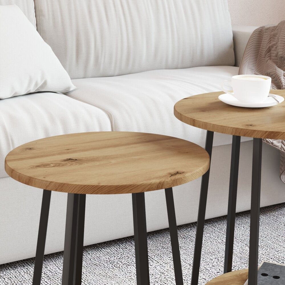 VidaXL Bijzettafel Set van 2 in Artisan Eiken met Houten en Metalen Onderstel