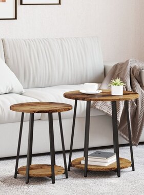 VidaXL Bijzettafel 2 stuks Oude Hout Geengineerd Hout en Metaal