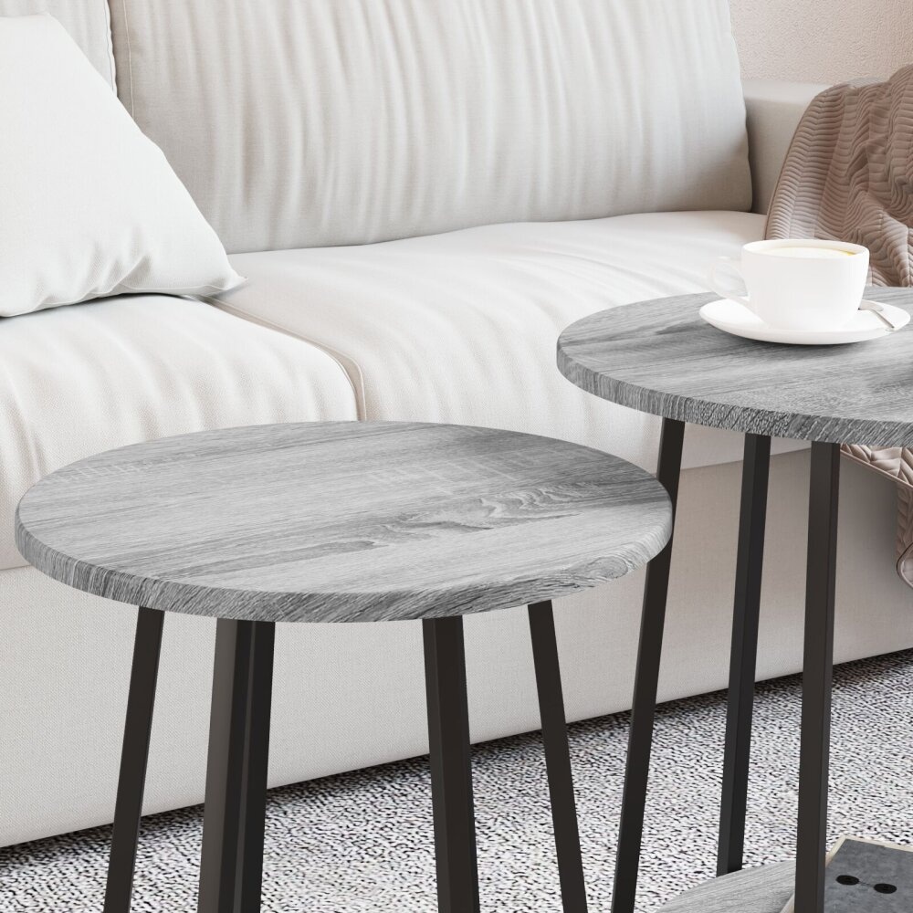 VidaXL Bijzettafel 2 stuks Grijs Sonoma Engineered Hout en Metaal