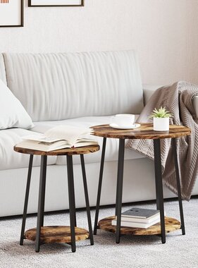VidaXL Bijzettafels 2 stuks Gerookt Eiken Hout en Metaal