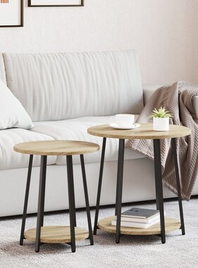 VidaXL Bijzettafelset van 2 - Sonoma Eiken, Gelaagd Hout en Metaal