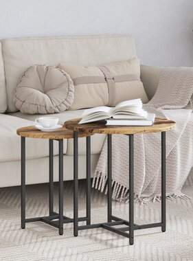 VidaXL Bijzettafel 2 stuks Oud Hout, Engineered Hout en Metaal