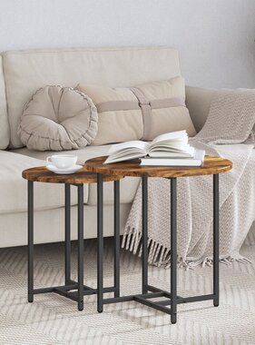 VidaXL Bijzettafel Set van 2 Gerookt Eiken Saemelproduct en Metaal