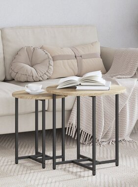 VidaXL Bijzettafel 2 stuks Sonoma Eiken Geengineerd Hout en Metaal