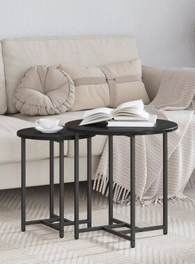 VidaXL Bijzettafels Set van 2 Zwart Eiken Hout en Metaal