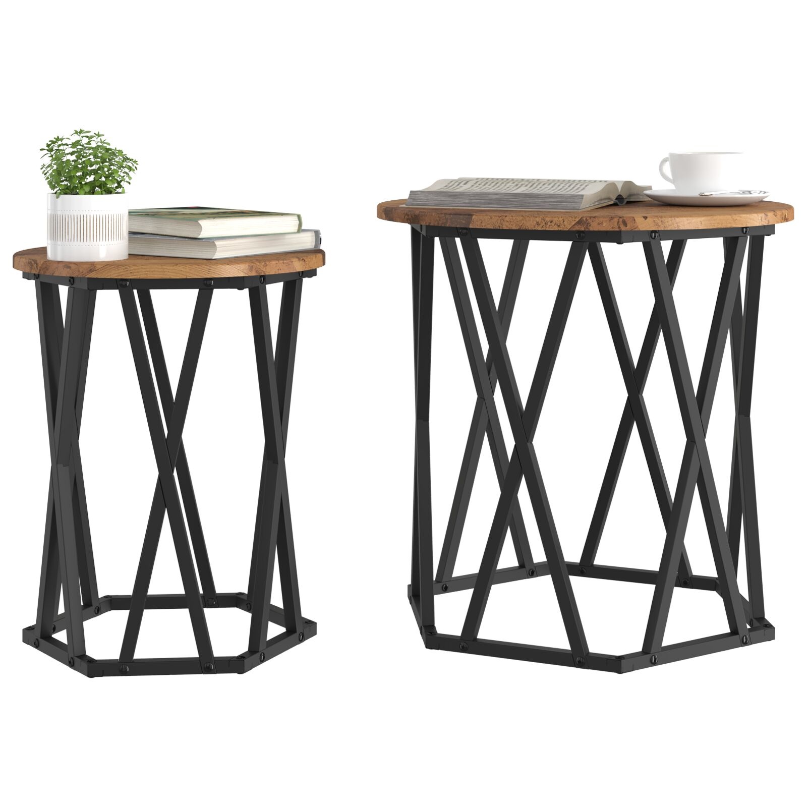 VidaXL Bijzettafels 2 Stuks Oud Hout Geengineerd Hout
