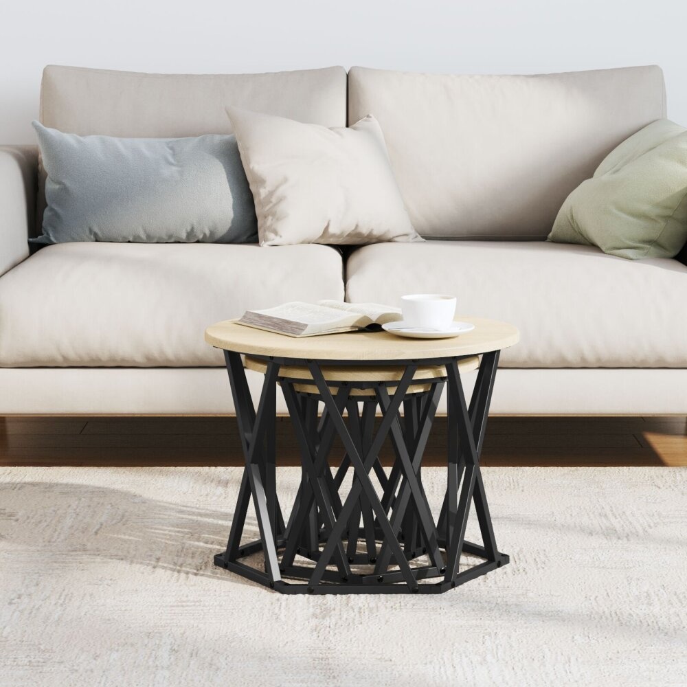 VidaXL Nesting Bijzettafels 3 stuks Sonoma Eiken Geengineerd Hout