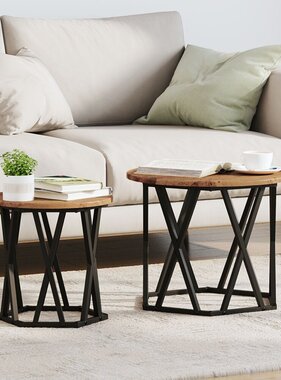 VidaXL Nesting Bijzettafels 2 stuks Oud Hout Gegoten Hout