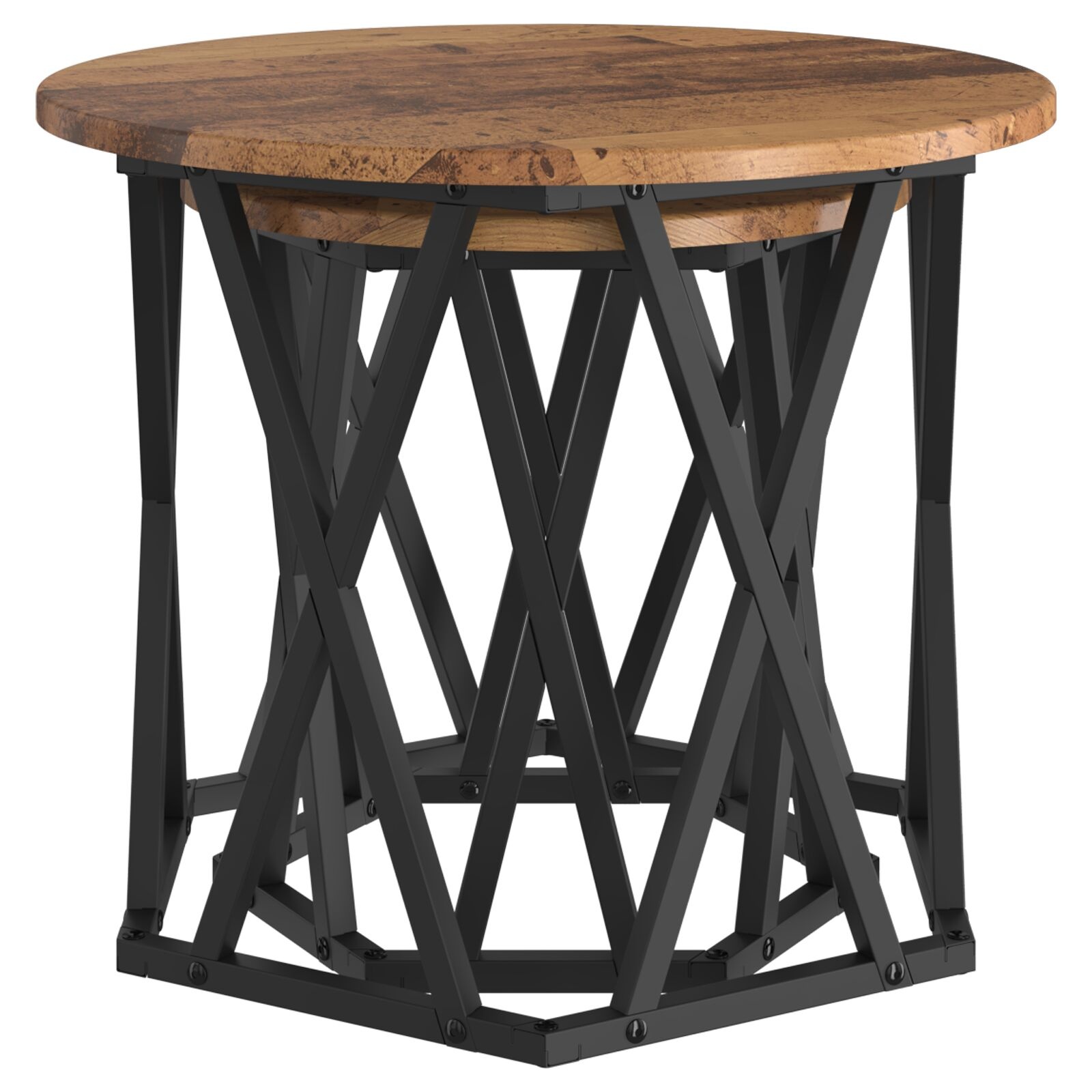 VidaXL Nesting Bijzettafels 2 stuks Oud Hout Gegoten Hout