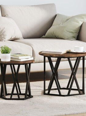 VidaXL Nesting Bijzettafels 2-delige Set Gerookt Eiken MDF