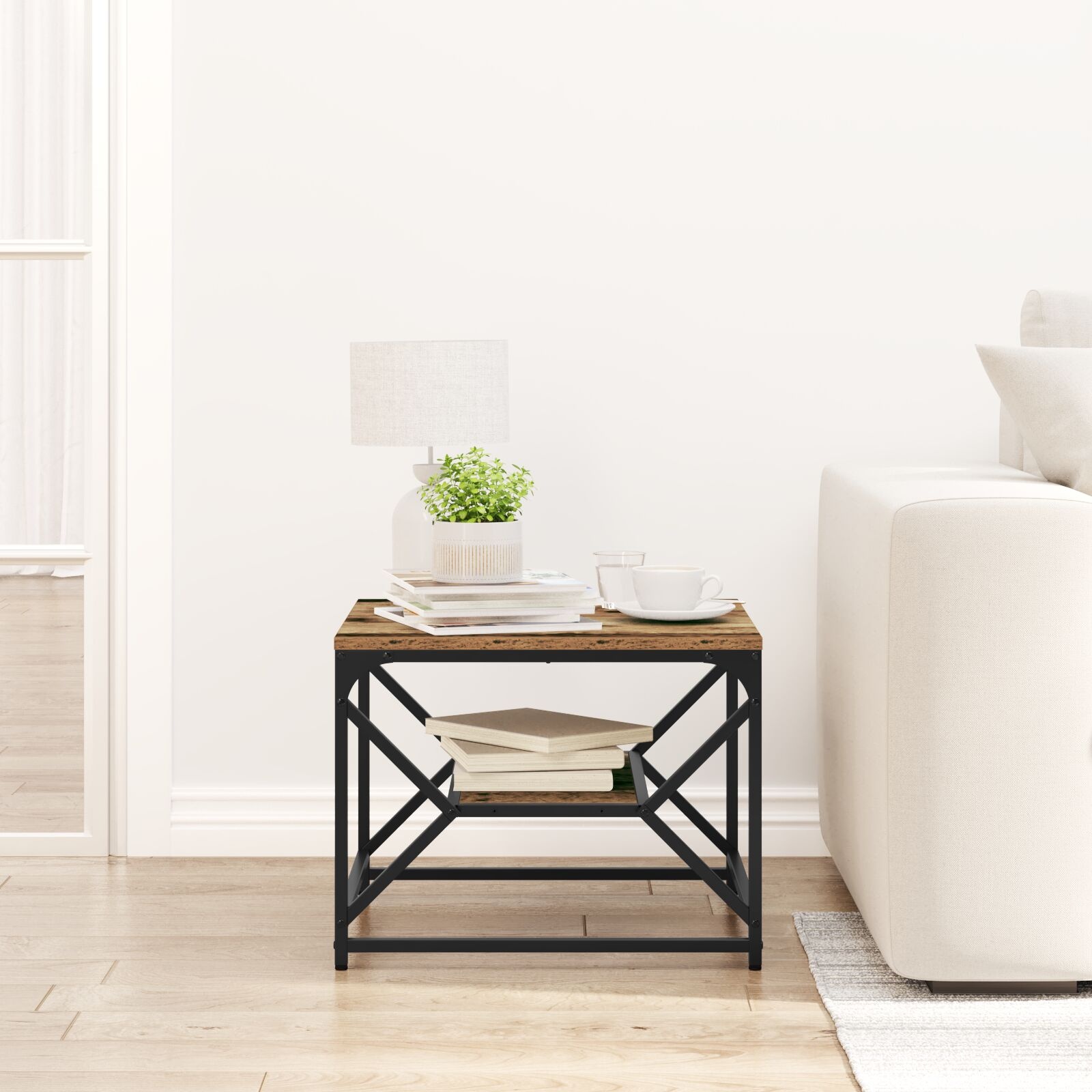 VidaXL Salontafel met Plank Oude Hout 51x50x40 cm Gelaagd Hout