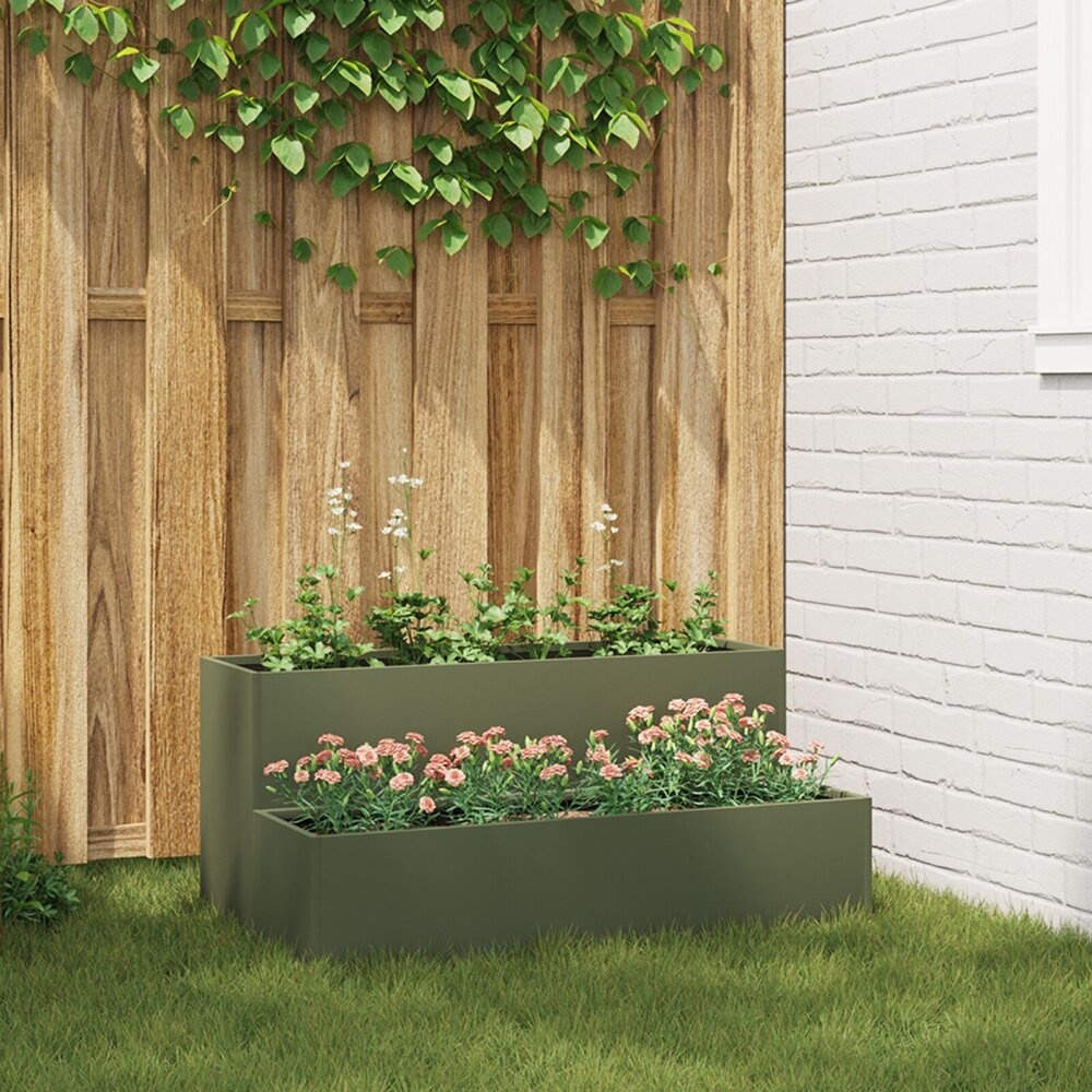 VidaXL Tuinplanter 2-Tier 100x60x45 cm Olijfgroen Staal