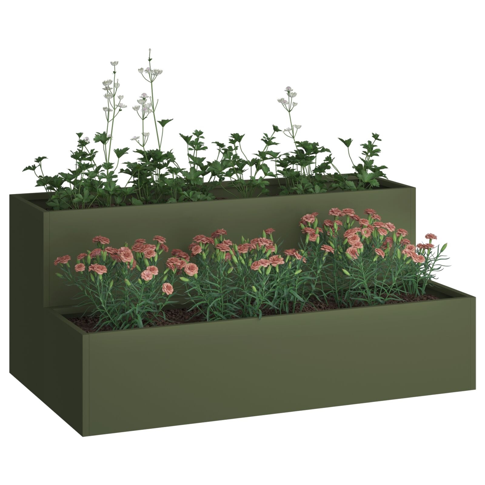 VidaXL Tuinplanter 2-Tier 100x60x45 cm Olijfgroen Staal