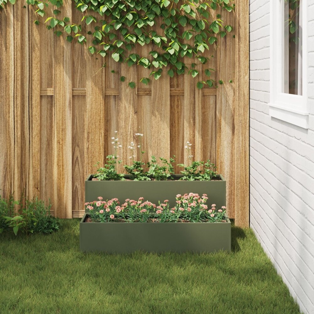 VidaXL Tuinplanter 2-Tier 100x60x45 cm Olijfgroen Staal