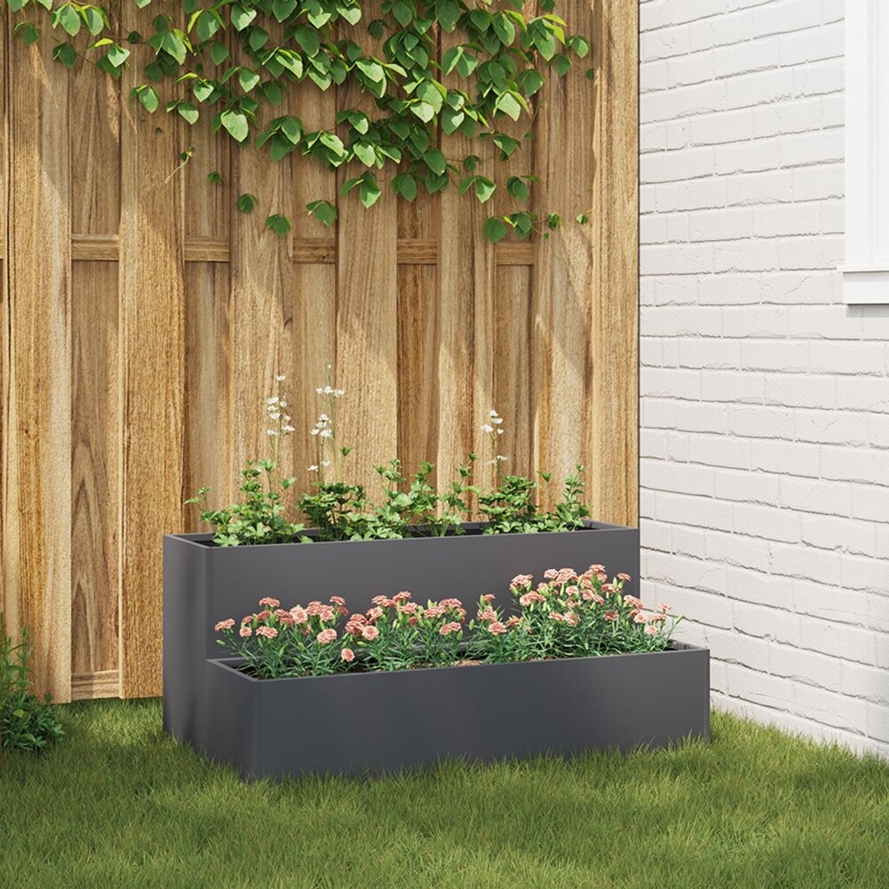 VidaXL Tuinplantcontainer 2-Tiers 100x60x45 cm Antraciet Staal