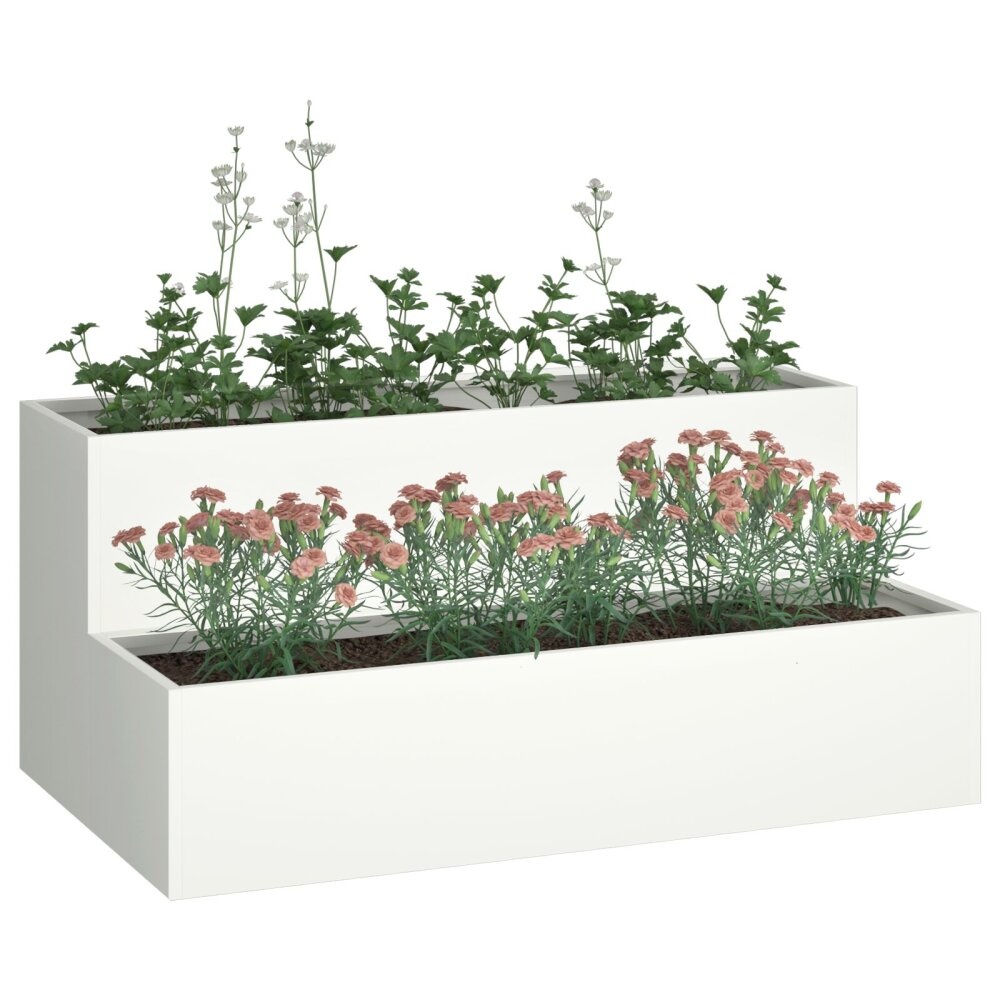 VidaXL Tuinplantbak 2-laags 100x60x45 cm Witte Staal