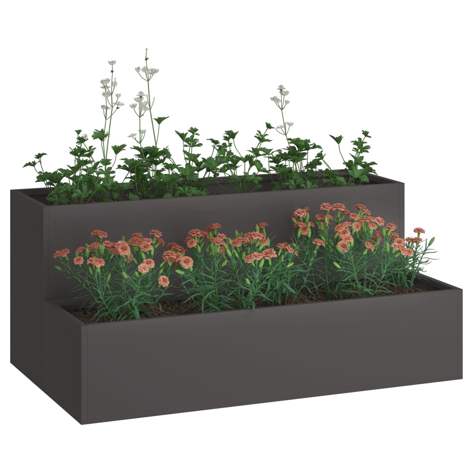 VidaXL Tuinpot 2-laags 100x60x45 cm Zwart Staal